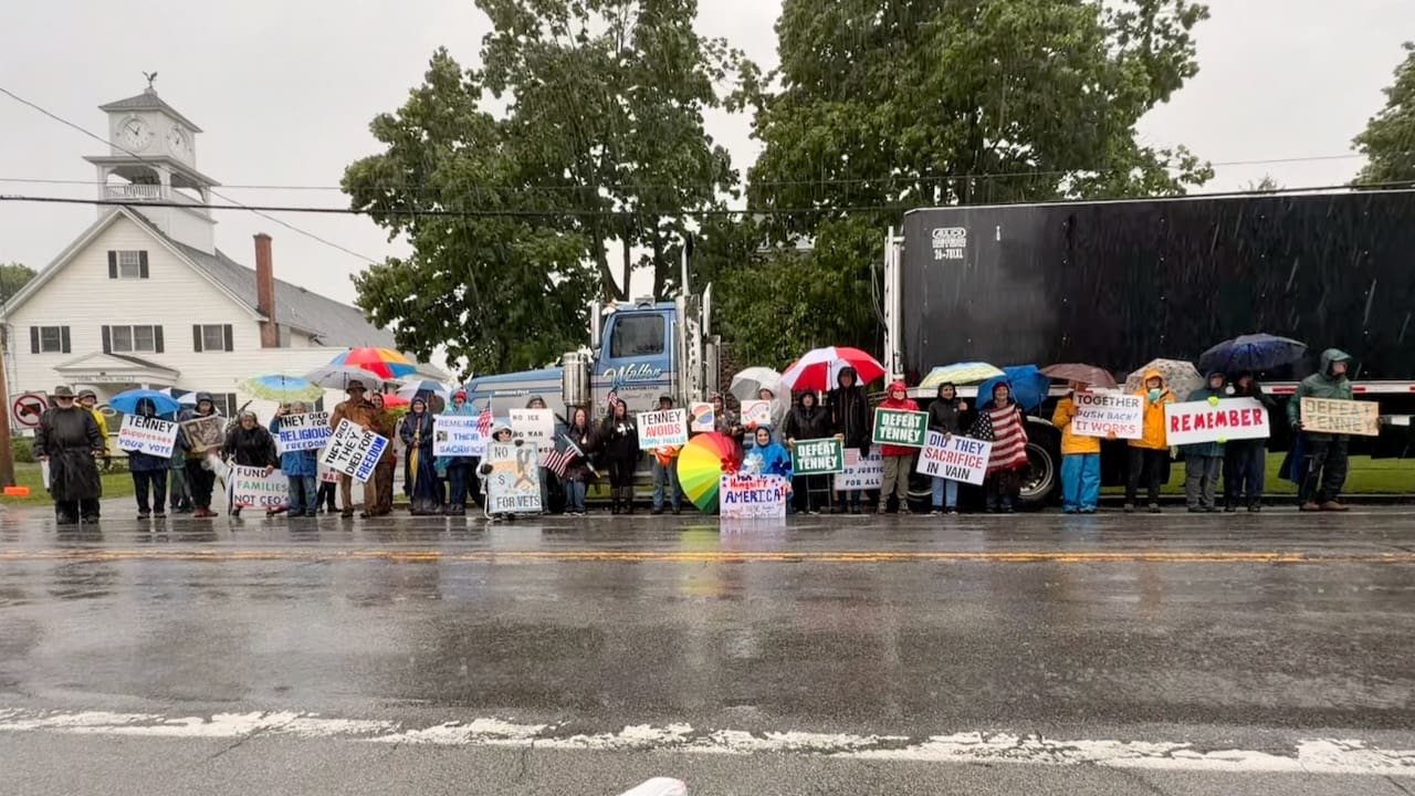 GVI members rallying in the rain at York Town Hall, May 23, 2026.