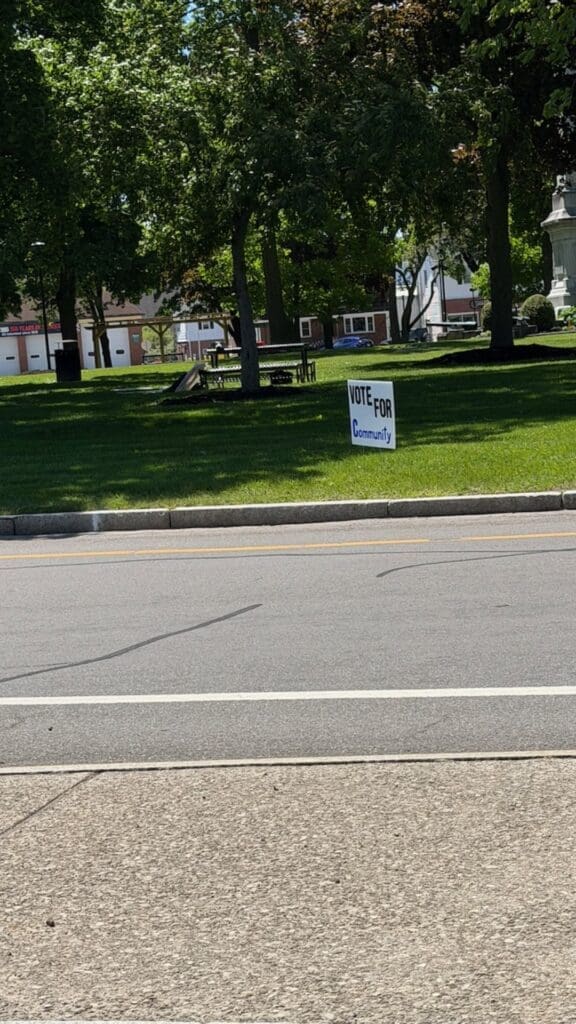 Vote for Community sign on park lawn